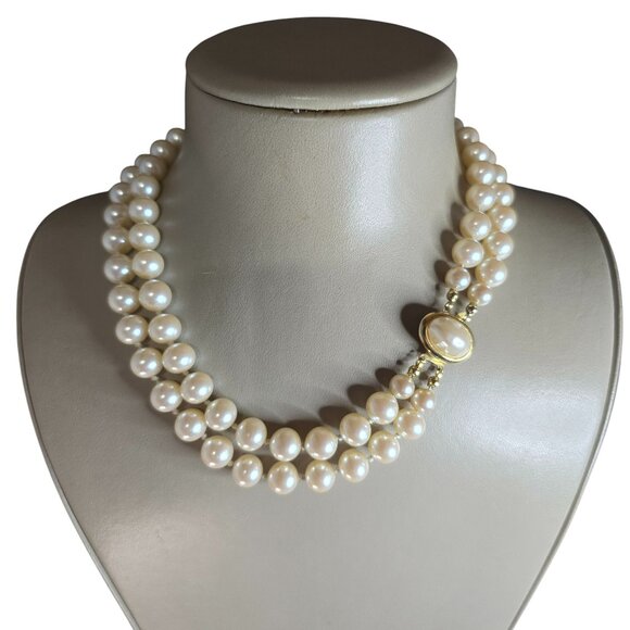 Vintage Gold Plated Faux Pearl Double Strand Necklace - Picture 1 of 6